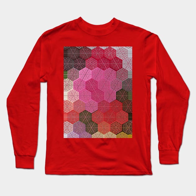 Hexagon brodery decorative pattern Long Sleeve T-Shirt by COLORAMA